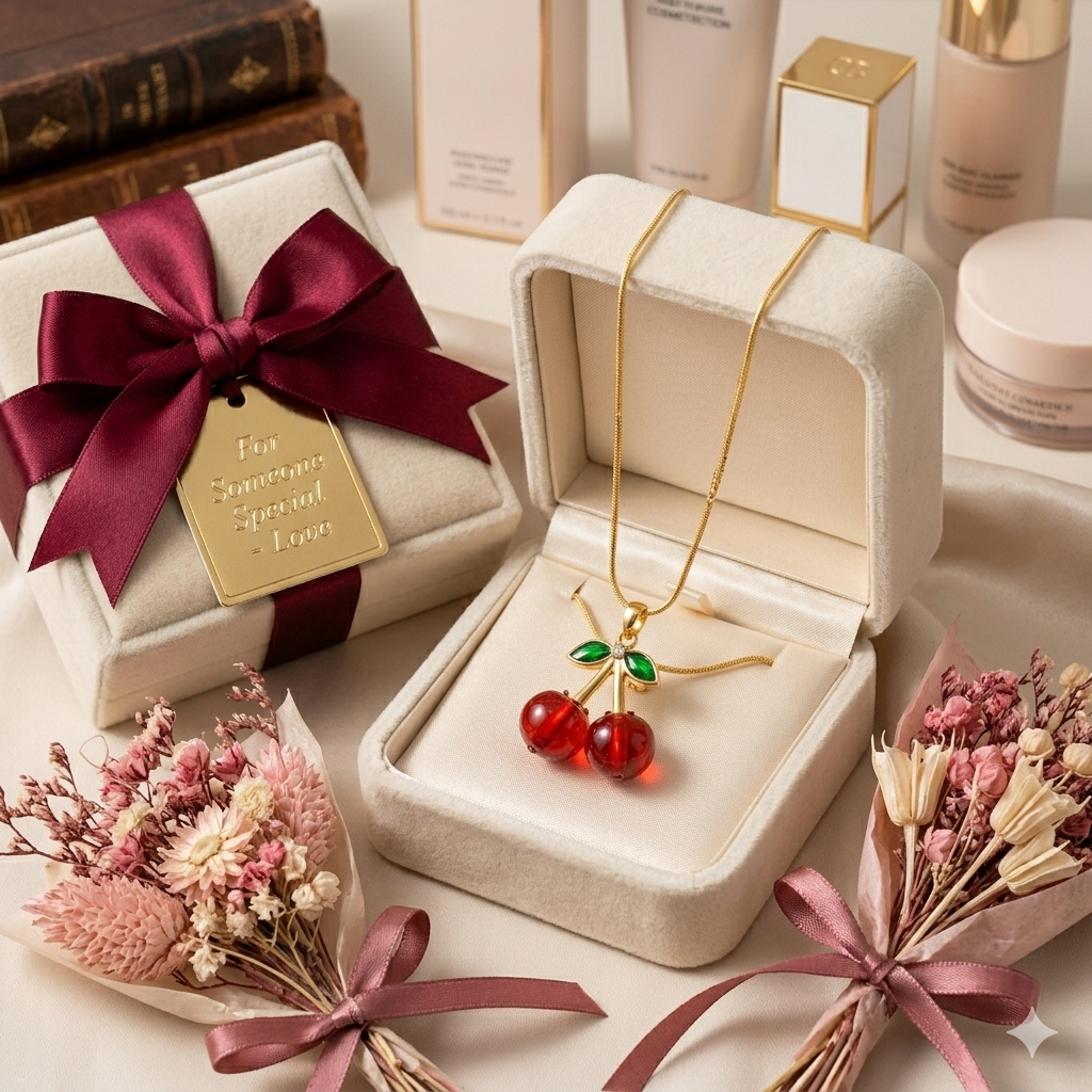 NOORÉ Red Cherry Gold Necklace | Tarnish-Free, Waterproof & Lightweight | Gift for Women & Girls