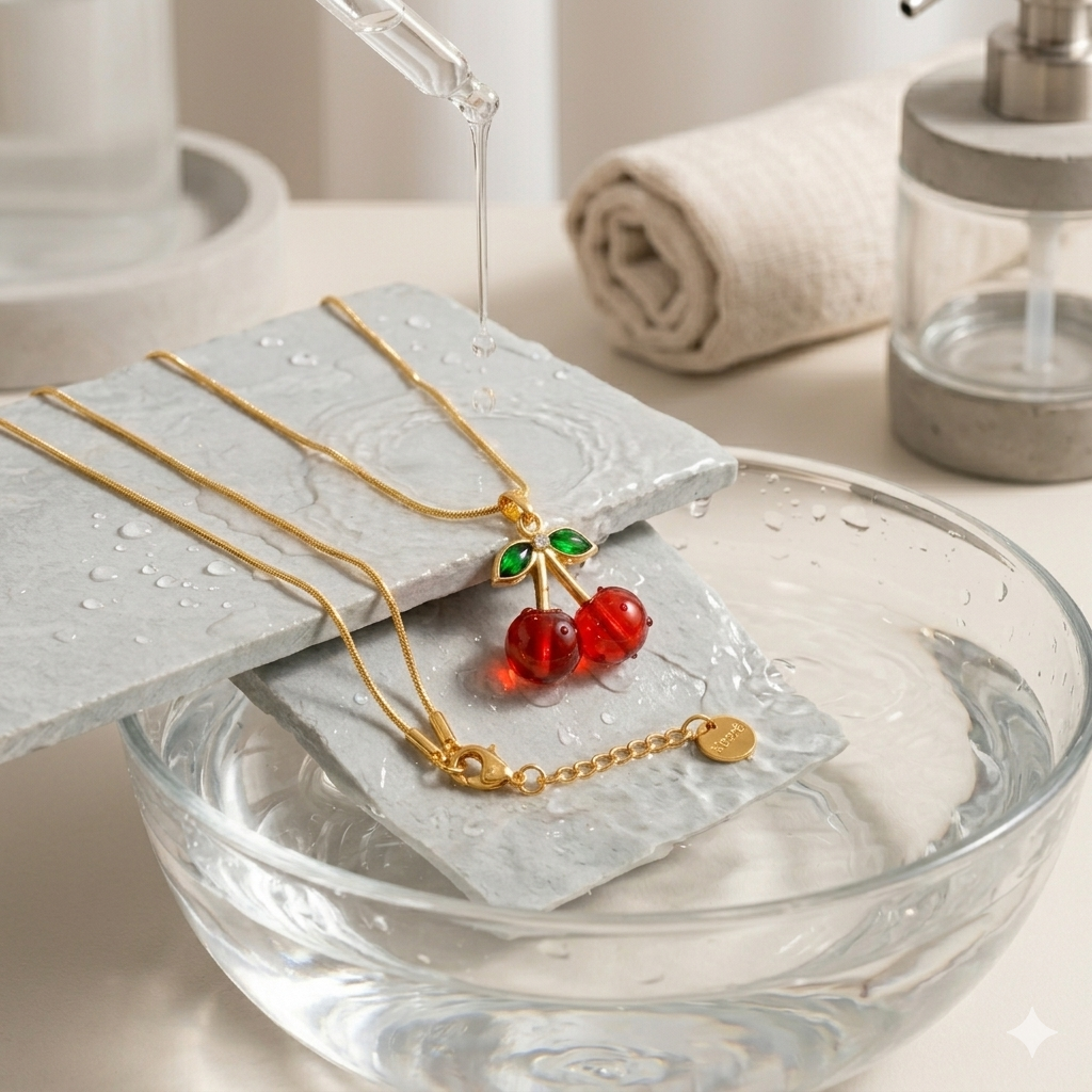 NOORÉ Red Cherry Gold Necklace | Tarnish-Free, Waterproof & Lightweight | Gift for Women & Girls