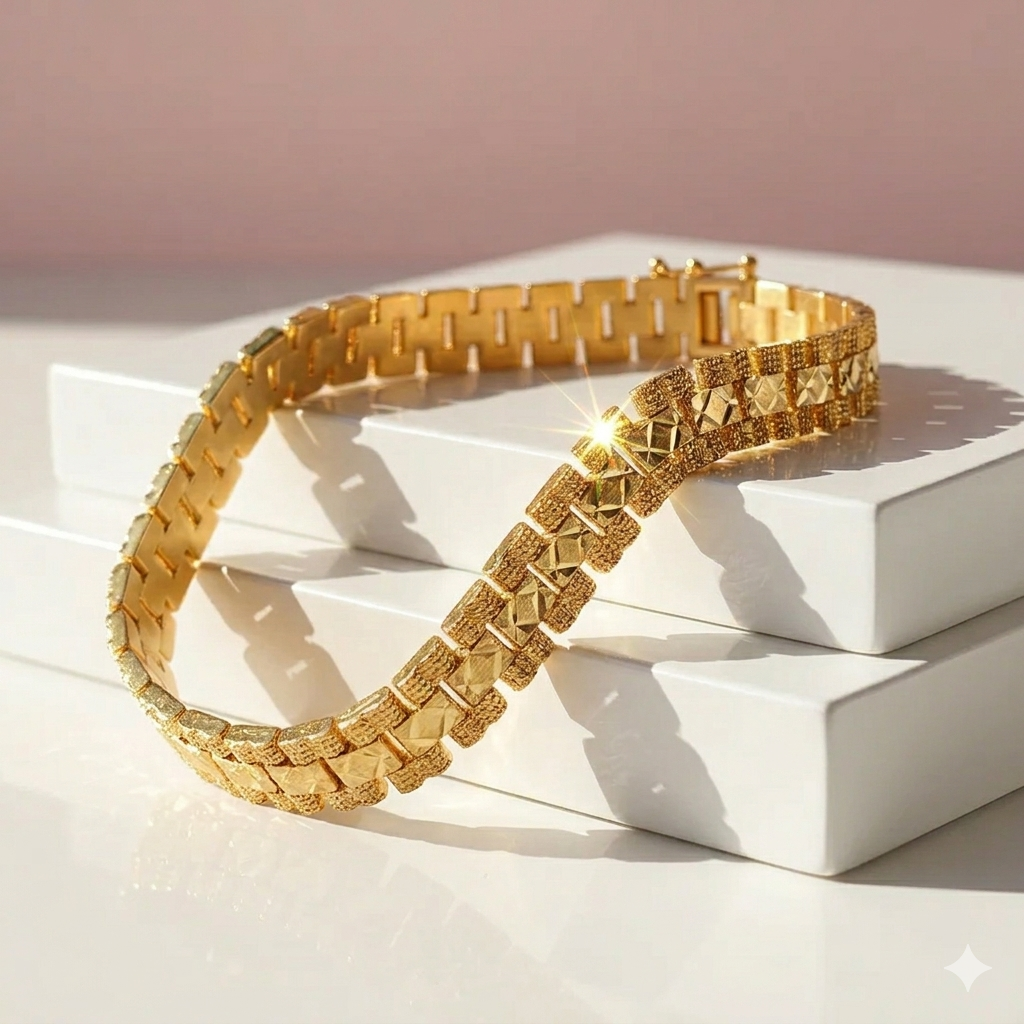 NOORÉ Waterproof 24k Gold Plated Hypoallergenic Faceted Square Link Bracelet