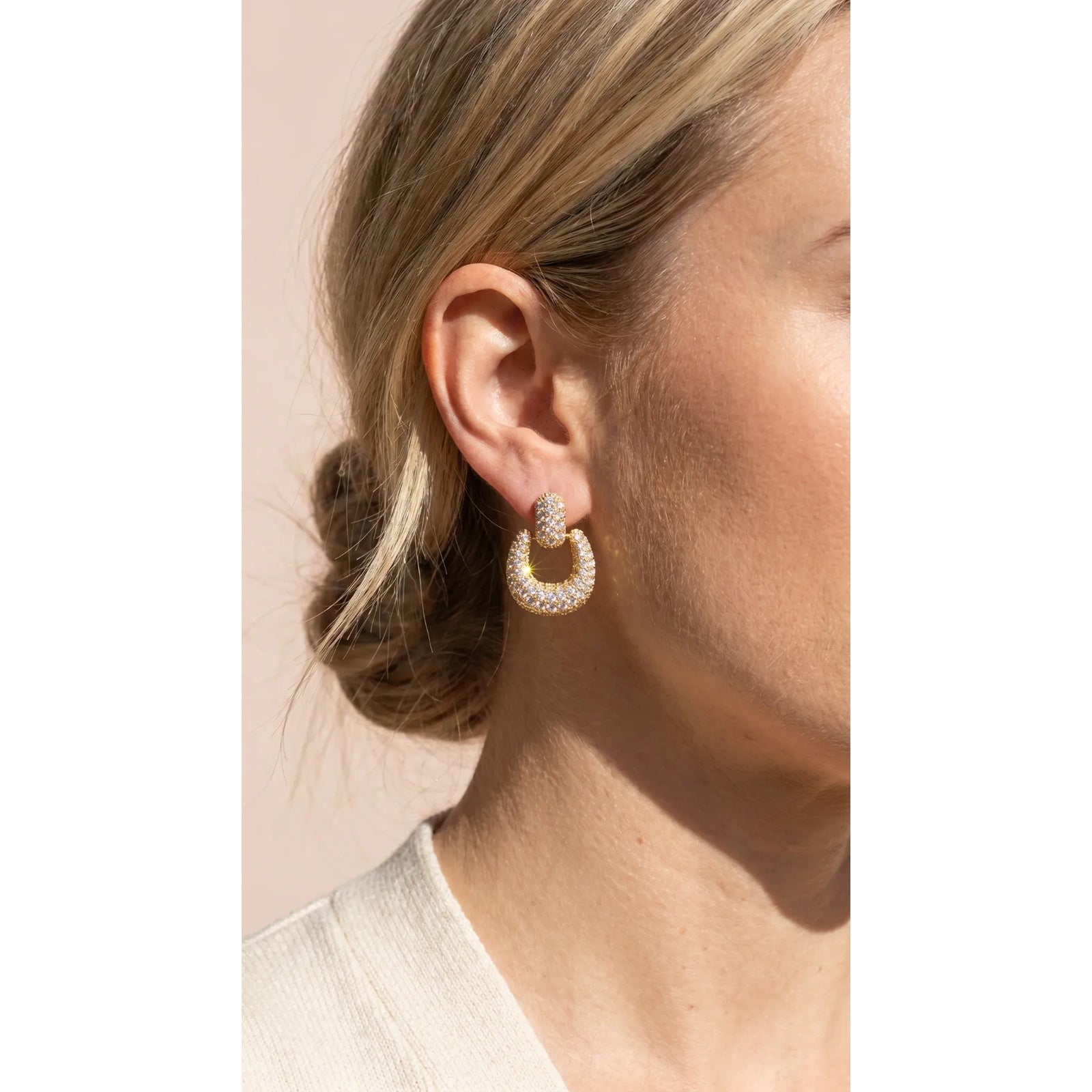 NOORÉ Crystal Drop Hooped Gold Plated Earrings
