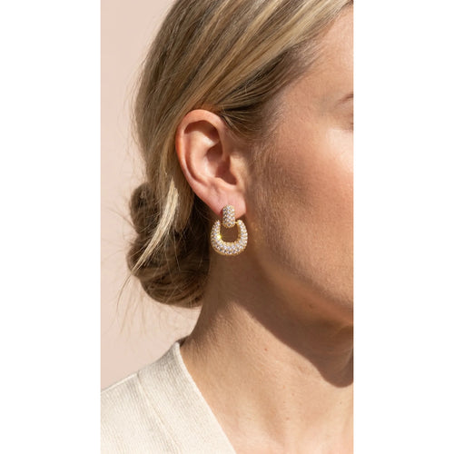 NOORÉ Crystal Drop Hooped Gold Plated Earrings