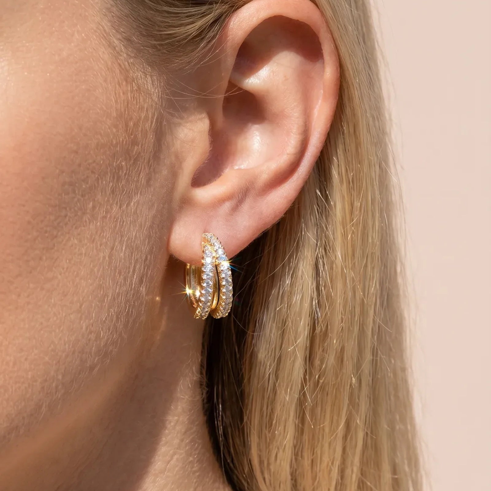 NOORÉ Micro Crystal Pavé Gold Plated Earrings