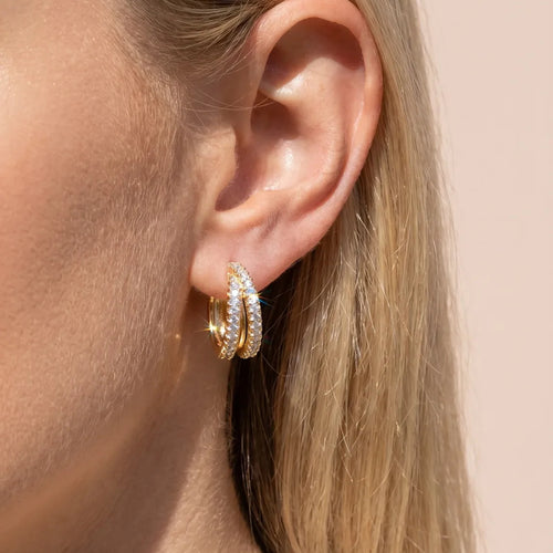 NOORÉ Micro Crystal Pavé Gold Plated Earrings