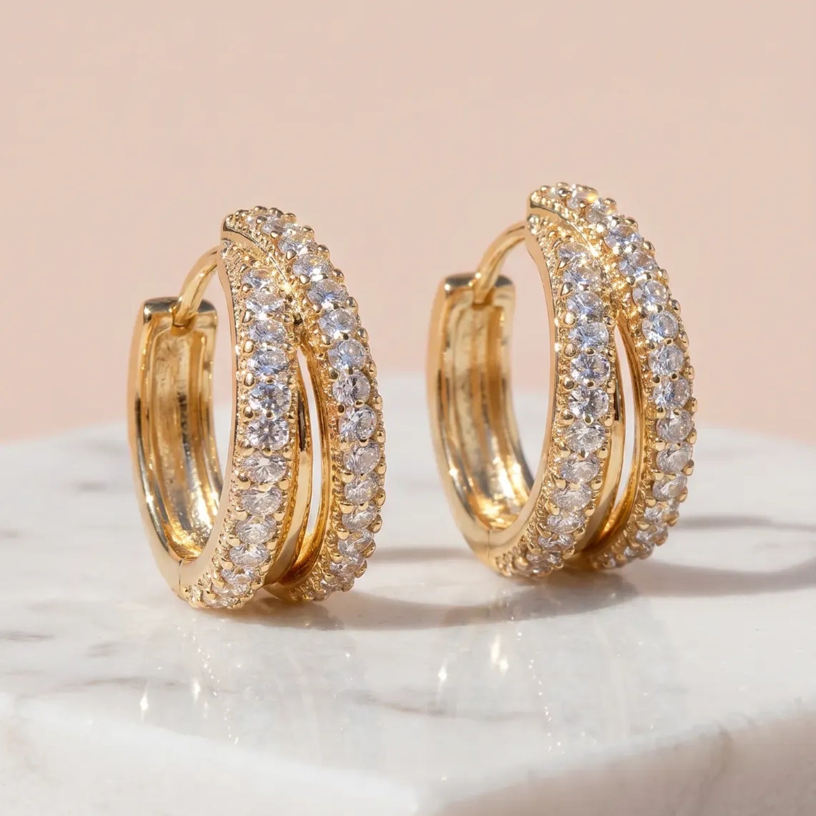 NOORÉ Micro Crystal Pavé Gold Plated Earrings