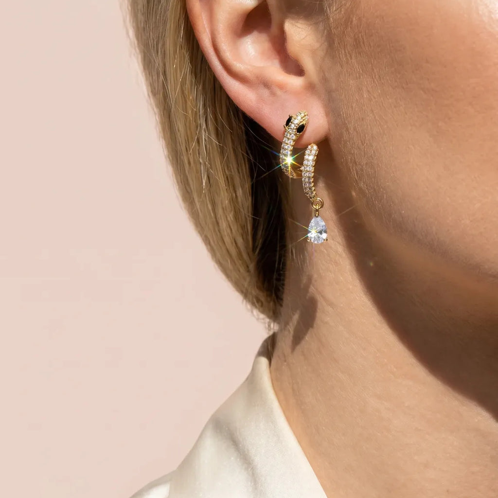 NOORÉ Snake Teardrop Gold Plated Earrings