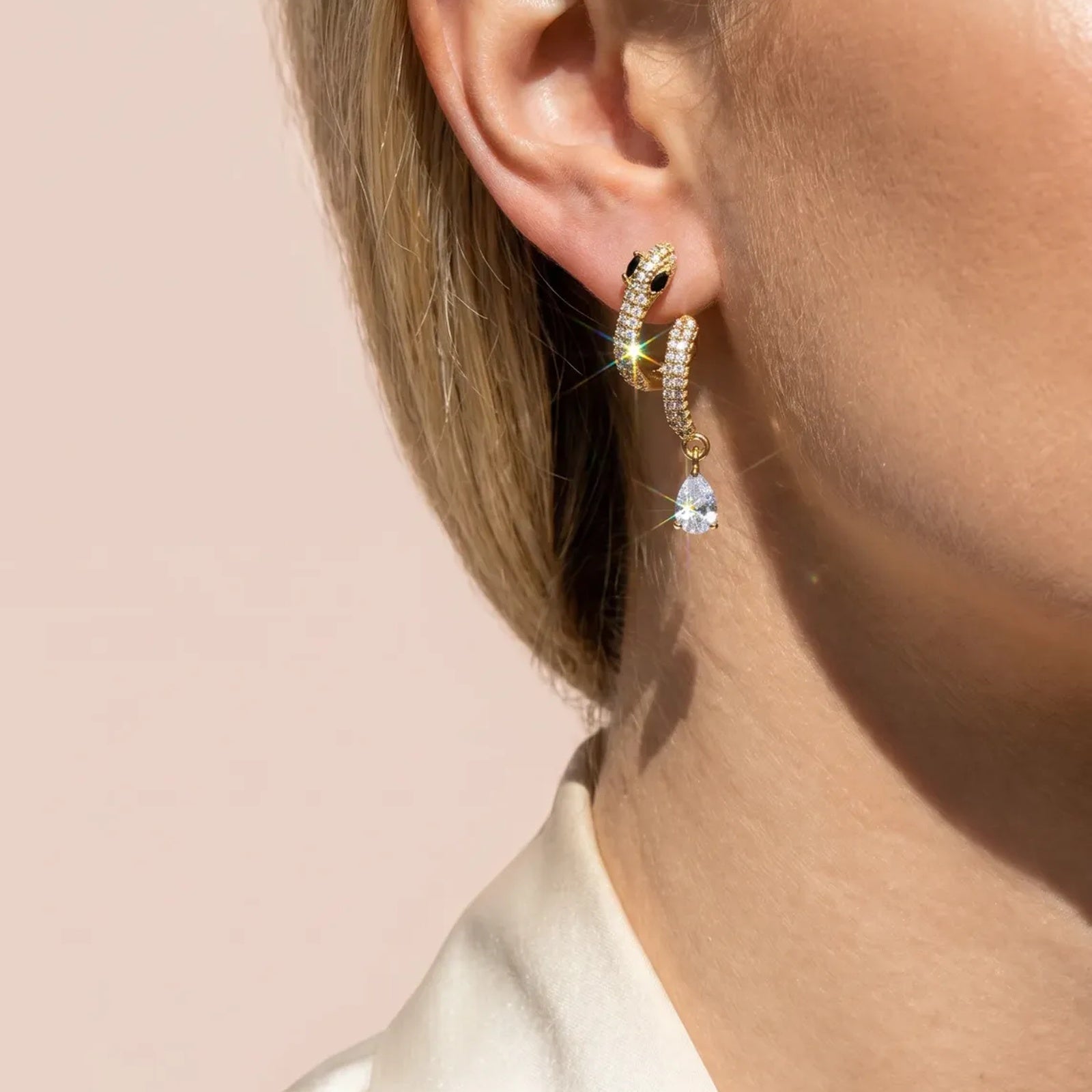 NOORÉ Snake Teardrop Gold Plated Earrings